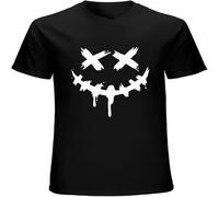 Mens Printed Techwear Fashion Street Style Smiling Face Smile T Shirt Black 3XL