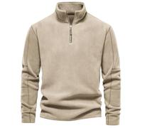 Mens Quarter Zip Fleece Pullover Long Sleeve Stand Collar Sweatshirt (Khaki,L)