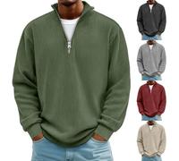 Mens Quarter Zip Pullover Long Sleeve Ribbed Sweatshirt Stand Collar (Army Green,XXL)