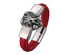 Men's Retro Bracelet Men's Lion Head Charm Bracelet Men's Wrist Chain Stainless Steel with Magnetic Clasp Length 16.5 cm Men's Gifts, Faux, Without Zirconia