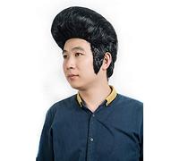 Mens Rock singers Elvis Aron Presley cosplay wig Party Punk Elvis Presley Styled Black Hair Wigs + Wig Cap