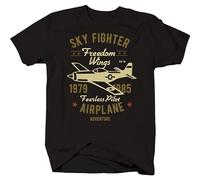 Men's Short Sleeve Tees Sky Fighter Freedom Wings Rings for Fearless Airplane Pilot T-Shirt T-Shirt Black XL