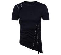 Men's Short Sleeves Fashion Comfortable Leisure T-Shirts Lightweight Breathable Sportshirt Youth All-Match Classic Tops D-Black S