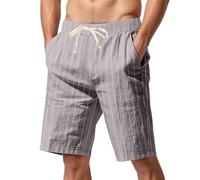 Mens Shorts - Pantalones Cortos Casuales para para La Relajación Diaria Corte Holgado Diseño A Rayas Verano Estilo Cómodo para Combinar con Camisetas (Grey M)