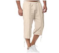 Mens Shorts - Pantalones De Chándal De Algodón De Primavera Y Verano para Pantalones De Jogging Pantalones Capri Sueltos E Informales para Vacaciones En La Playa (Khaki XL)