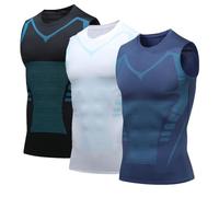 Mens Sleeveless Compression Shirt Slimming Body Shaper Crewneck Workout Tank Tops Tummy Control Undershirts Sport Gym Vest (3pc B,XXL)