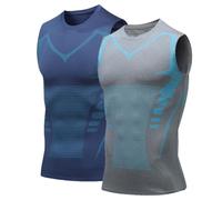 Mens Sleeveless Compression Shirt Slimming Body Shaper Crewneck Workout Tank Tops Tummy Control Undershirts Sport Gym Vest (2pc E,S)