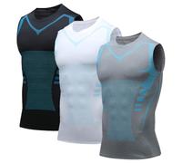 Mens Sleeveless Compression Shirt Slimming Body Shaper Crewneck Workout Tank Tops Tummy Control Undershirts Sport Gym Vest (3pc A,3XL)
