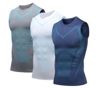 Mens Sleeveless Compression Shirt Slimming Body Shaper Crewneck Workout Tank Tops Tummy Control Undershirts Sport Gym Vest (3pc D,XXL)