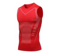 Mens Sleeveless Compression Shirt Slimming Body Shaper Crewneck Workout Tank Tops Tummy Control Undershirts Sport Gym Vest (Red,S)
