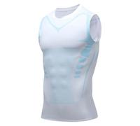 Mens Sleeveless Compression Shirt Slimming Body Shaper Crewneck Workout Tank Tops Tummy Control Undershirts Sport Gym Vest (White,L)