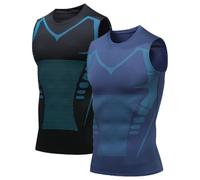Mens Sleeveless Compression Shirt Slimming Body Shaper Crewneck Workout Tank Tops Tummy Control Undershirts Sport Gym Vest (2pc C,XXL)