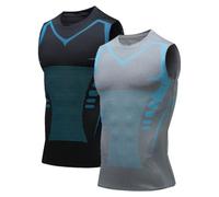 Mens Sleeveless Compression Shirt Slimming Body Shaper Crewneck Workout Tank Tops Tummy Control Undershirts Sport Gym Vest (2pc B,XXL)