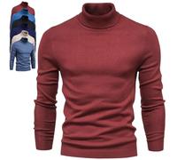 Men's Slim Fit Turtleneck Pullover Sweater Business Casual Knit Soft Warm Solid Color Long Sleeve Jumper (Wine Red,XL)