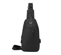 Men's Sling Bag Shoulder Chest Fashion Linkable Data Cable Outdoor Sports Locomotive(Black)