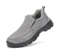 Men's Slip-On Loafers Genuine Leather Casual Shoes Lightweight Breathable Comfort For Work Office Walking(Gray,40)