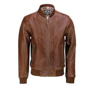 Mens Soft Real Leather Collar Bomber Jacket Vintage Biker Style Black, Tan Brown [with-Collar-Conic,XL]