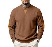 Men's Solid Crew Neck Long Sleeve Sweatshirt Outdoor Sports Top (Yellow, XL