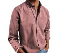 Mens Solid Oxford Shirt Long Sleeve Button Down Shirts with Pocket,Casual Basic Collar Dress Shirt,Untucked Regular Fit Shirt (FR/ES, Letras, L, Regular, Regular, Pink)