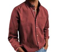Mens Solid Oxford Shirt Long Sleeve Button Down Shirts with Pocket,Casual Basic Collar Dress Shirt,Untucked Regular Fit Shirt (FR/ES, Letras, 3XL, Regular, Regular, Red)