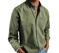 Mens Solid Oxford Shirt Long Sleeve Button Down Shirts with Pocket,Casual Basic Collar Dress Shirt,Untucked Regular Fit Shirt (FR/ES, Letras, L, Regular, Regular, Green)
