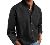 Mens Solid Oxford Shirt Long Sleeve Button Down Shirts with Pocket,Casual Basic Collar Dress Shirt,Untucked Regular Fit Shirt (FR/ES, Letras, 3XL, Regular, Regular, Black)