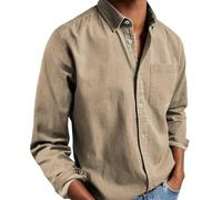 Mens Solid Oxford Shirt Long Sleeve Button Down Shirts with Pocket,Casual Basic Collar Dress Shirt,Untucked Regular Fit Shirt (FR/ES, Letras, 3XL, Regular, Regular, Khaki)