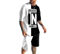 Mens Sportshirt Mens Casual Fashion 2-Piece Set Mens Stretchwear Tracksuits Men Sports Suit Mens Classic Trend T-Shirts A-18 M