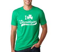 Mens St Patricks Day Shirt - Funny Irish I Clover Shenanigans tee, Lucky Clover Graphic T Shirt, Soft Cotton Green Shamrock Outfit for Pub Crawls and Holiday Parties - Green - S