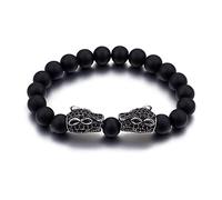 Men's Stainless Steel Bracelet, Dog Prayer Beads Bead Chain Bangle Hip Hop Rapper Fashion Jewellery Great Gift for Men and Women, Black