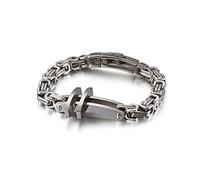 Men's Stainless Steel Link Bracelets Cross Byzantine Bangle Hip Hop Rapper Fashion Jewellery Great Gift for Men and Women, 210x7mm, Stainless Steel, No Gemstone.
