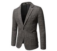 Mens Suits Plaid One Button Slim Fit Mens Suit Jacket Urban Temperament Casual Mens Blazer Long Sleeve Gentleman Tweed Lapel Mens Jacket A-Khaki M