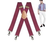 Mens Suspenders for Seniors - Four-Clip Straps | Heavy Duty Elastic Pants Suspenders with Clips | Adjustable Jeans Braces Clothing Accessories for Construction Work Wedding Work Hiking