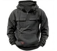 Men's Sweatshirt Casual Fashion Solid Color Men's Hoodie Half Zip Multiple Pockets Men's Long Sleeve Sweatshirt Youth Men Outdoor Sports Sweatshirt A-Dark Grey XL