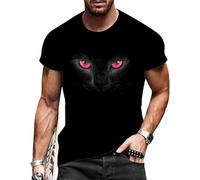 Men's T-Shirt Men Fashion Short Sleeve Panther Gaze Print Vintage Streetwear tee Black