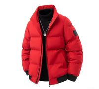 Men's Thickened Parka Jacket Stand Collar para slim Fit Winter Coat(Red 2XL)