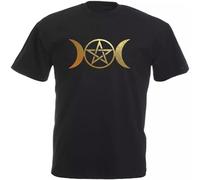 Mens Triple Moon Goddess Pagan Pentacle Wicca Deity Unisex T Shirt Black M