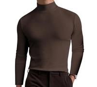 Mens Turtleneck Long Sleeve Shirts, Cuello De Tortuga para Hombre, Slim Fit Stretchy & Breathable Tops. (Dark Brown,10XL)