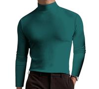 Mens Turtleneck Long Sleeve Shirts, Cuello De Tortuga para Hombre, Slim Fit Stretchy & Breathable Tops (Dark Green,M)