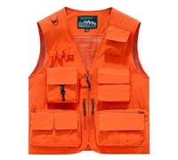 Men's Utility Cargo Fishing Vest,Mesh Breathable Openwork Camouflage Summer Outdoor Lightweight Work Photo Vest(Orange,5XL)
