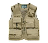 Men's Utility Cargo Fishing Vest,Mesh Breathable Openwork Camouflage Summer Outdoor Lightweight Work Photo Vest(Khaki,6XL)