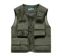 Men's Utility Cargo Fishing Vest,Mesh Breathable Openwork Camouflage Summer Outdoor Lightweight Work Photo Vest(Army Green,M)