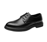 Mens Vintage Black Lace Up Oxford Shoes Plain Toe Leather Low Top Non Slip Business Casual Footwear(41 EU)