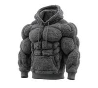 Men's Vintage Muscle Line Art Flannel Warm Hooded Sweatshirt,3D Street Style Muscle Line Cotton Blend Hoodie for Fall Winter (FR/ES, Letras, 3XL, Regular, Regular, Gray)