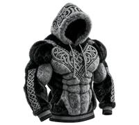 Men's Vintage Muscle Line Art Flannel Warm Hooded Sweatshirt,3D Street Style Muscle Line Cotton Blend Hoodie for Fall Winter (FR/ES, Letras, XL, Regular, Regular, Black-Gray)