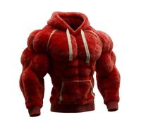 Men's Vintage Muscle Line Art Flannel Warm Hooded Sweatshirt, 3D Street Style Muscle Line Fuzzy Cotton Blend Hoodie, for Fall (FR/ES, Letras, M, Regular, Regular, Red-b)