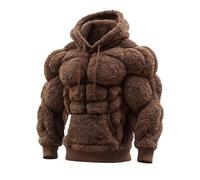 Men's Vintage Muscle Line Art Flannel Warm Hooded Sweatshirt, 3D Street Style Muscle Line Fuzzy Cotton Blend Hoodie, for Fall (FR/ES, Letras, M, Regular, Regular, Brown)