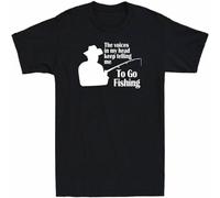 Men's Voices in My Head Keep Telling Me to Go Fishing Camping Outdoors T Shirt Black M