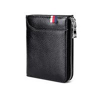 Mens Wallet Zipper Genuine Leather Card Holders Cowhide Zip Coin Pocket Bifold Wallets for Men(A)