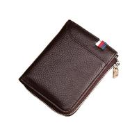 Mens Wallet Zipper Genuine Leather Card Holders Cowhide Zip Coin Pocket Bifold Wallets for Men(B)